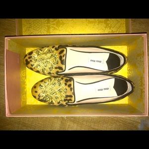 BRAND NEW MIU MIU Calzature Donna leopard flat shoes, color: Miele/Moro, size 39